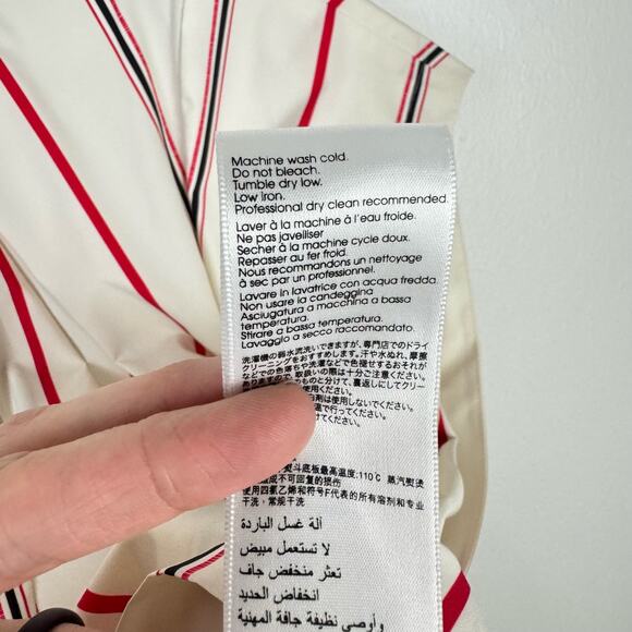 3.1 PHILLIP LIM | Ivory Red Striped Stand Collar Cap Sleeve Tie Hem Designer Top - Picture 15 of 15